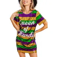 Clothes MARDI GRAS Printed Color Block Sequin Dress