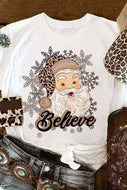 CHRISTMAS- Believe Santa Claus Print Crew Neck T Shirt