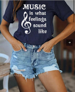 Clothes Letter Musical Note Print Short Sleeve T-shirt