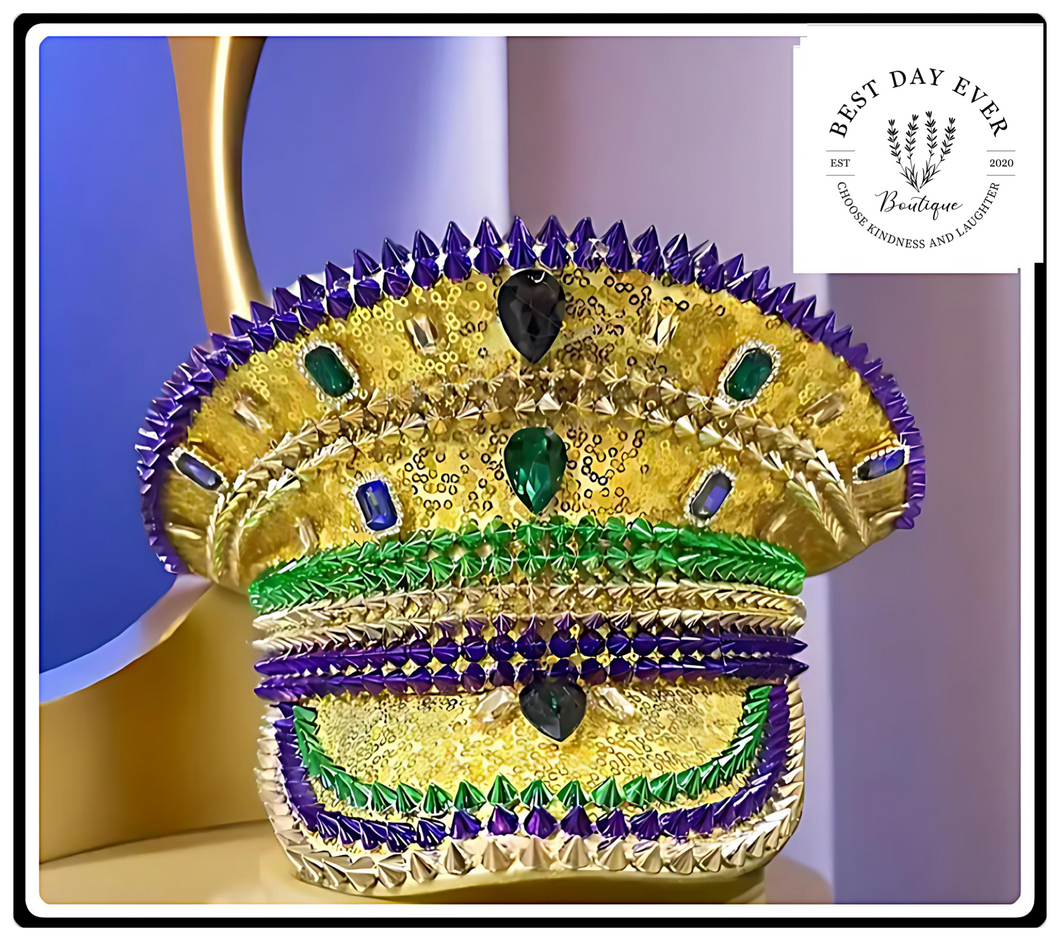 Mardi Gras Jeweled Conductor Hat (Purple / Gold)