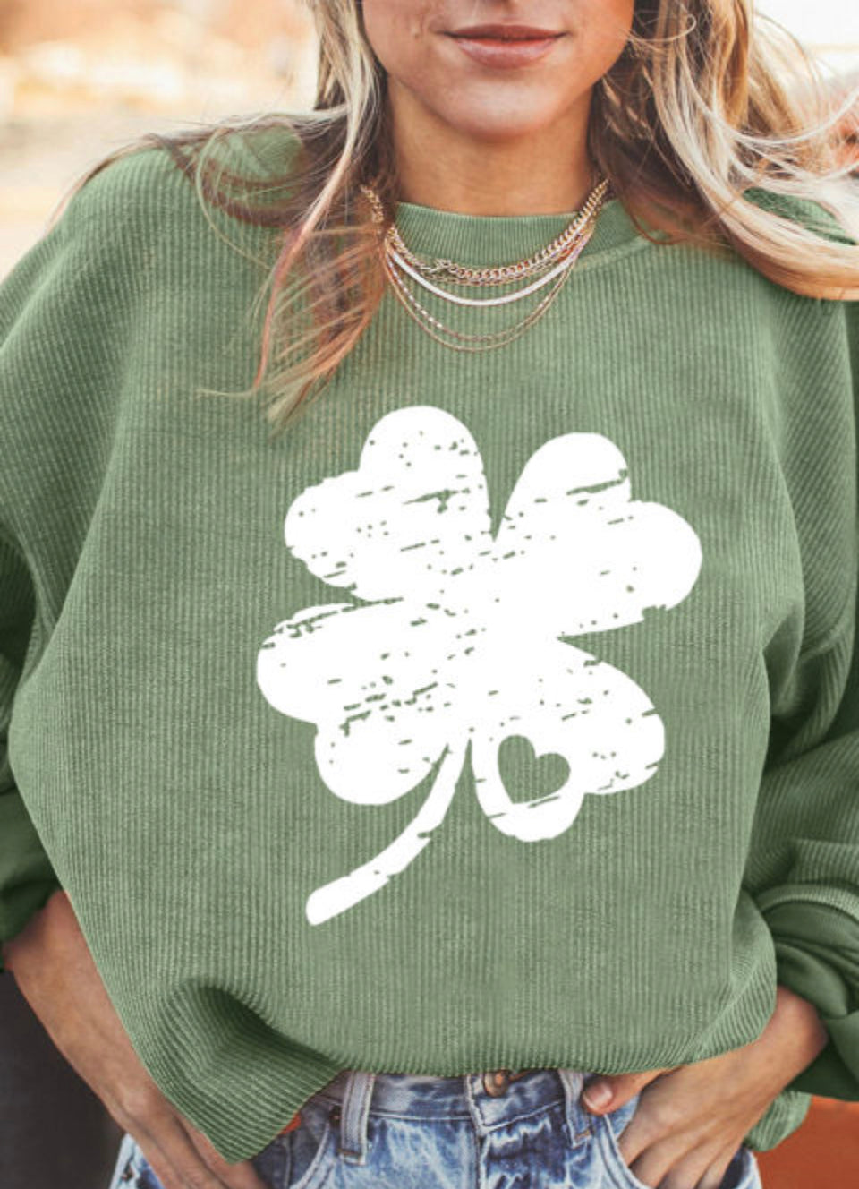 CLOVER DISTRESSED CORDED SWEATSHIRT