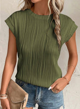 Load image into Gallery viewer, Green Wavy Textured Mock Neck Cap Sleeve Top
