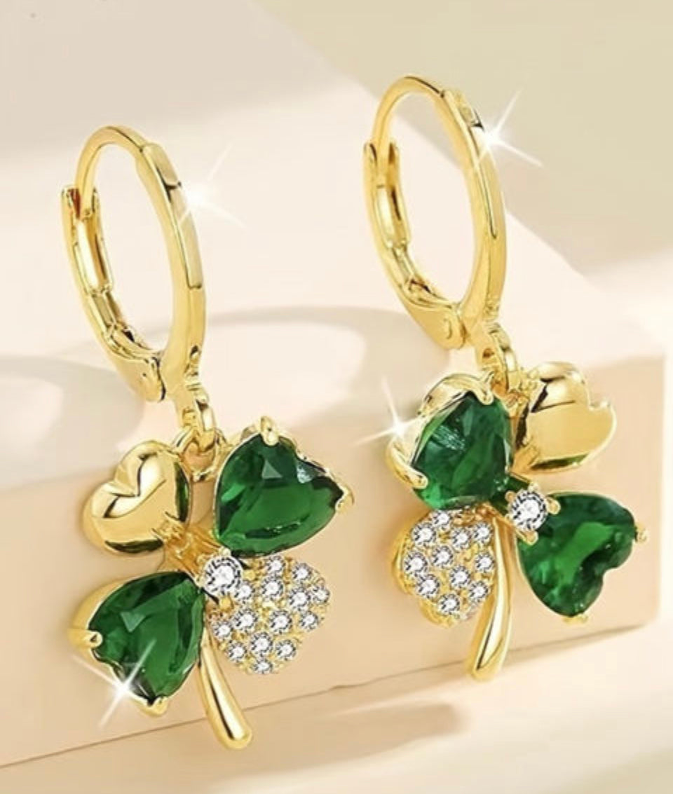 St Patrick Day Shamrock Small  Gem Stone Earrings