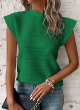 Load image into Gallery viewer, Green Wavy Textured Mock Neck Cap Sleeve Top
