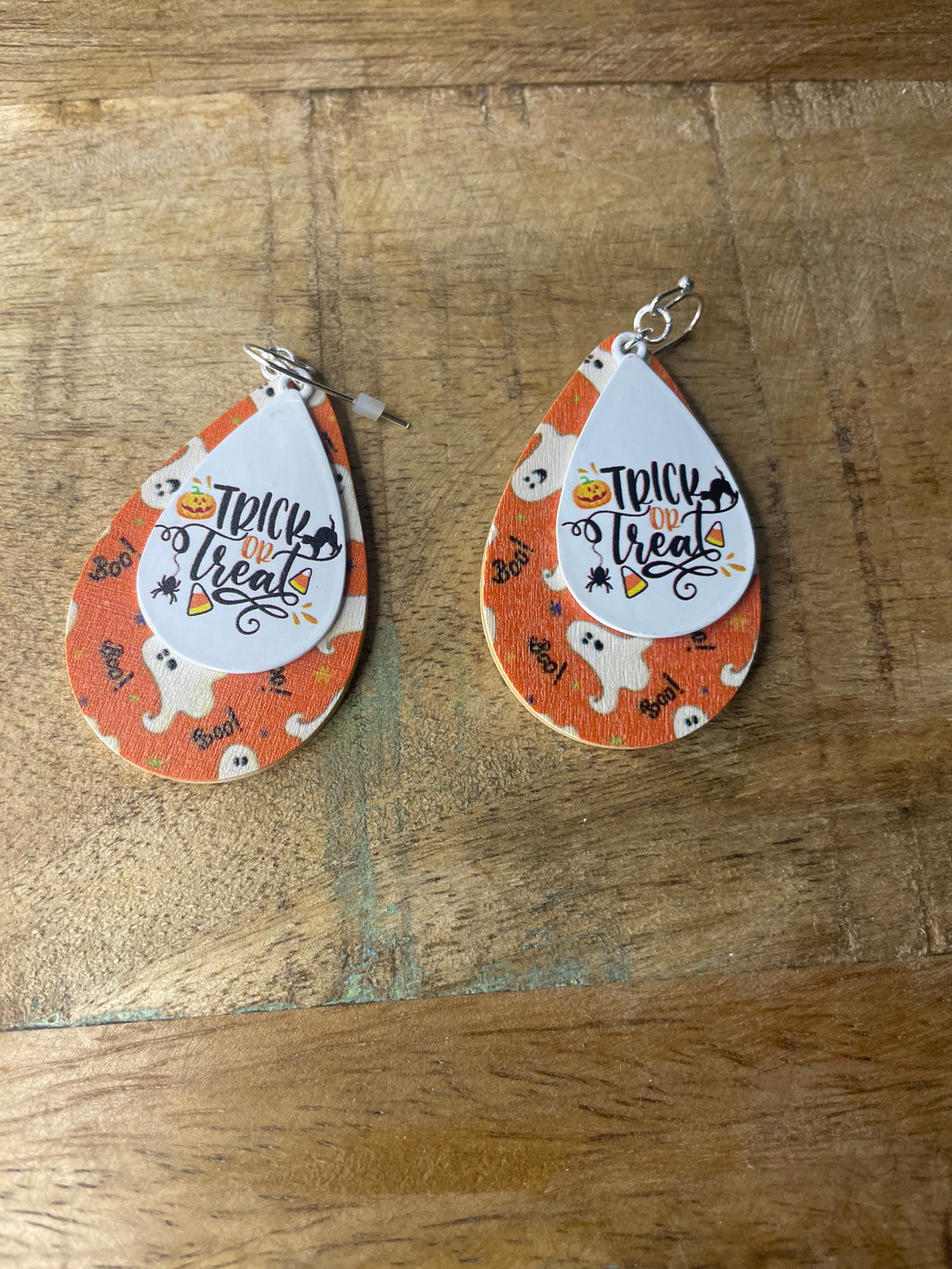 HALLOWEEN WOODEN TRICK OR TREAT EARRINGS