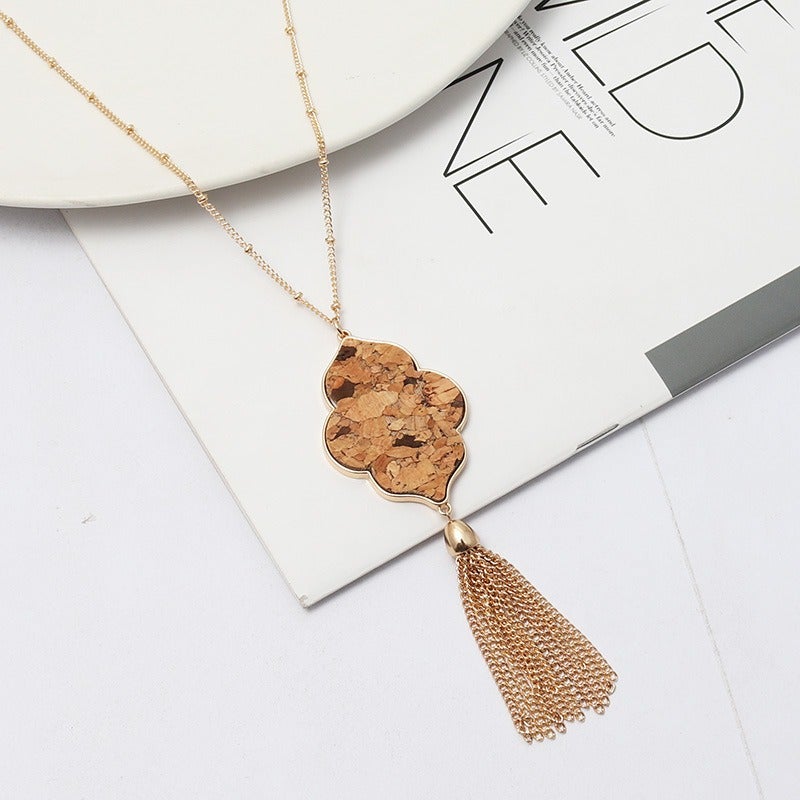 Cork Wood Pendant Link Chain Necklace