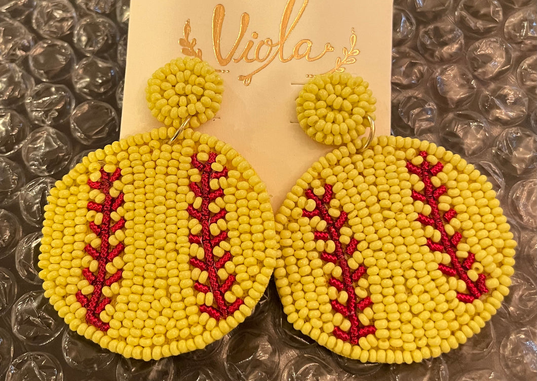 Softball Seed Beaded Earrings