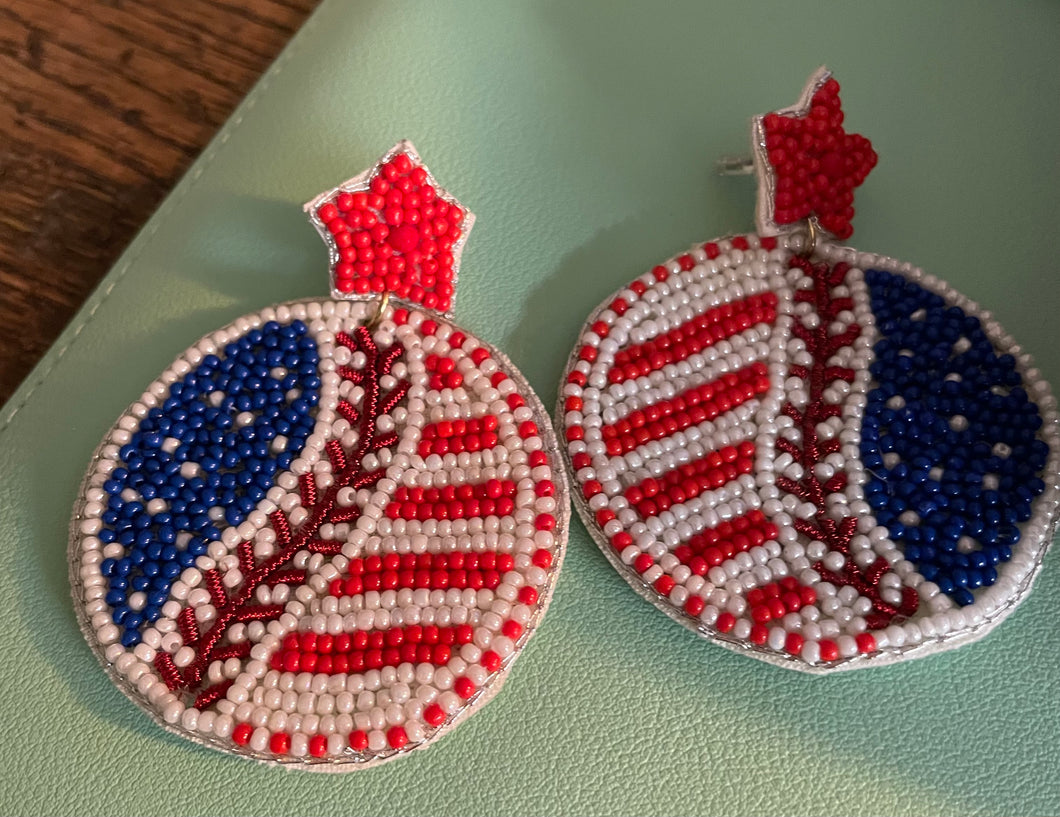 Baseball SEED BEAD EARRINGS