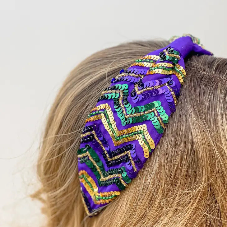 Headband Mardi Gras Zig-Zag Beaded